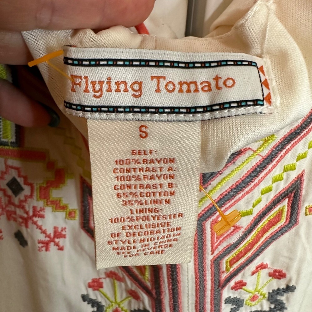 NWOT Flying Tomato Dress Cream Embroidered Mini Boho Western Festival Country SM - Picture 6 of 7